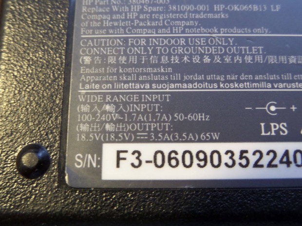 Hp laptop notebook hálozati töltő adapter tápegység 18,5V
