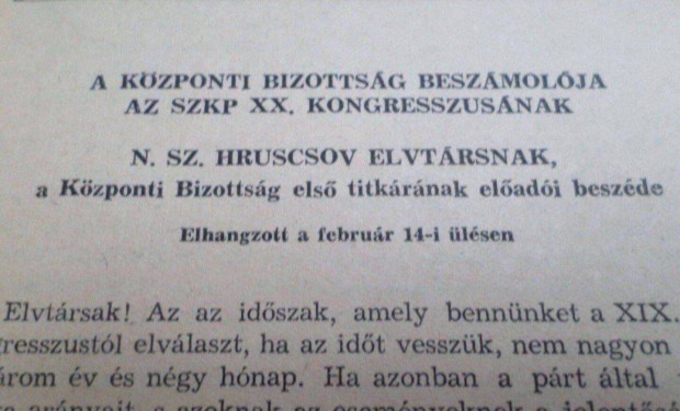 Hruscsov beszde 1956 politikai knyv
