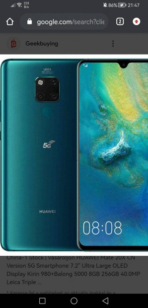 Huawei Mate 20 X fggetlen Dual sim elad. 