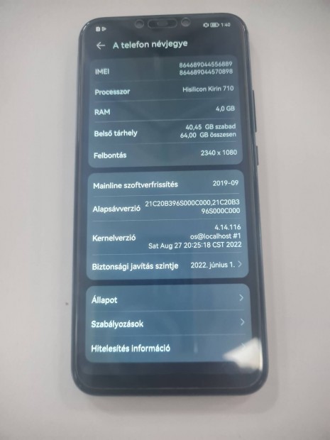 Huawei Mate 20 lite hibtlan 