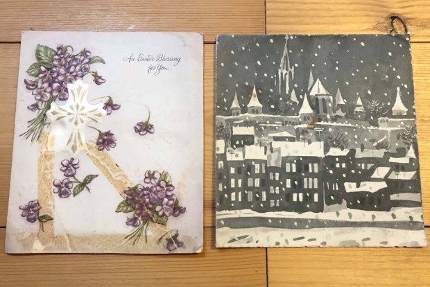 Húsvéti képeslap 1962 - 2 db együtt retro karácsonyi üdvözlőlap fenyő