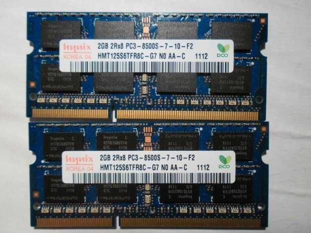 Hynix 4gb. 2x 2gb. DDR3 PC3-8500s laptop ram pr