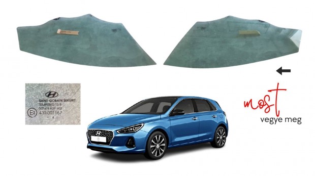 Hyundai i30 bal első ajtó ablaküveg, karcos, cikkszám E43R001167