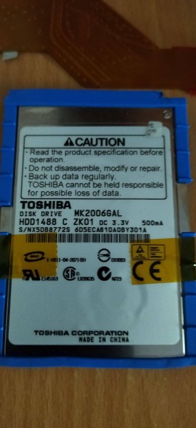 IDE Ultra ATA 2MB 1.8 Hard Drive Merevlemez Toshiba 20GB