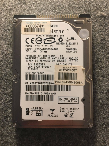 IDE csatlakozs HDD (60GB, laptopba, 100%)