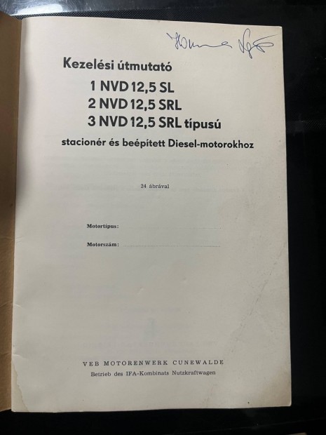 IFA 1-3 Nvd 12,5 SL-SRL dzelmotorok kezelsi gpknyv