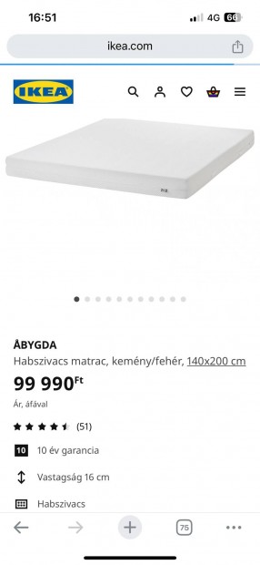 IKEA Abygda Habszivacs matrac, kemny/fehr, 140x200