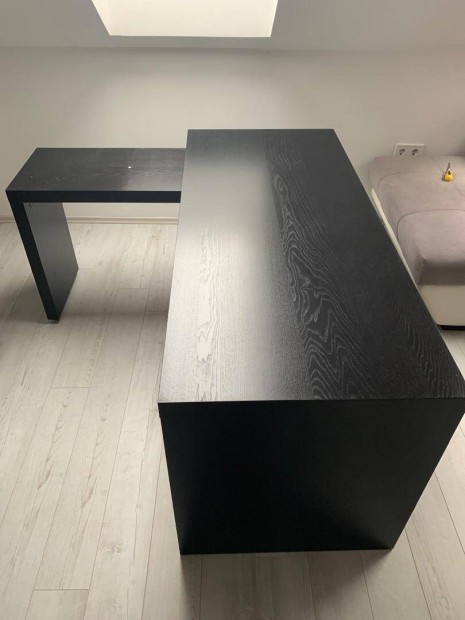 IKEA Malm iroasztal kihzhat lappal, fekete-barna 151X65 cm