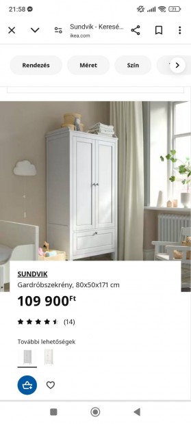 IKEA Sundvik tpus gardrb szekrny