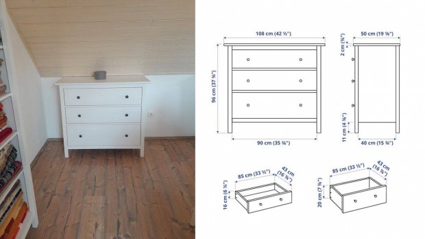 IKEA, Hemnes 2 db ,3-fikos szekrny, fehrre pcolt, 108x96 cm
