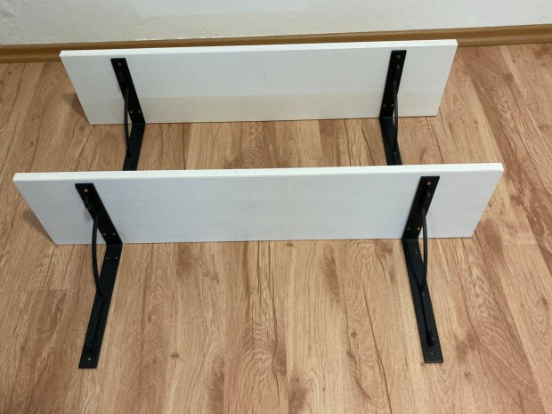 IKEA tömörfenyő, fehér polc, acél konzollal - 2db