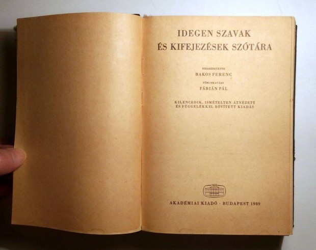 Idegen Szavak s Kifejezsek Sztra (Bakos Ferenc) 1989 (8kp+tartalo