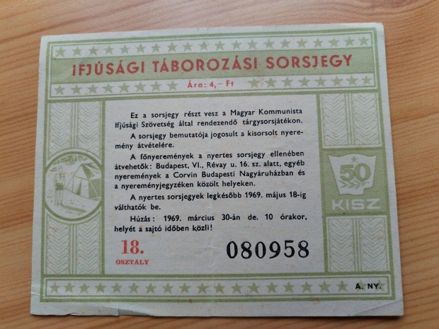 Ifjsgi Tborozsi Sorsjegy 1969-es