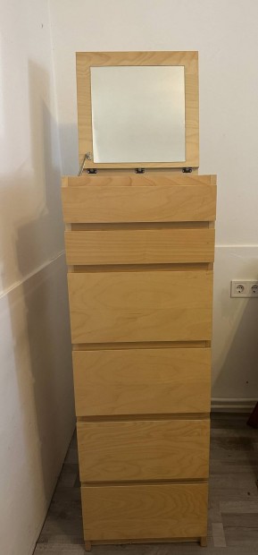 Ikea Malm tlgy szn, 6 fikos,tkrs komd