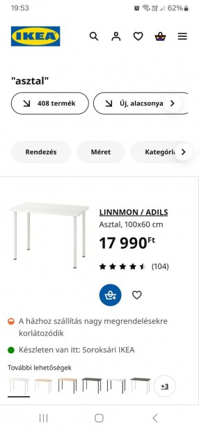 Ikea asztal fehr 60x100cm