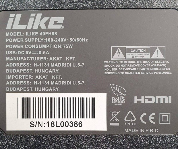 Ilike 40FH88 Full Hd LED LCD tv hibás törött alkatrésznek