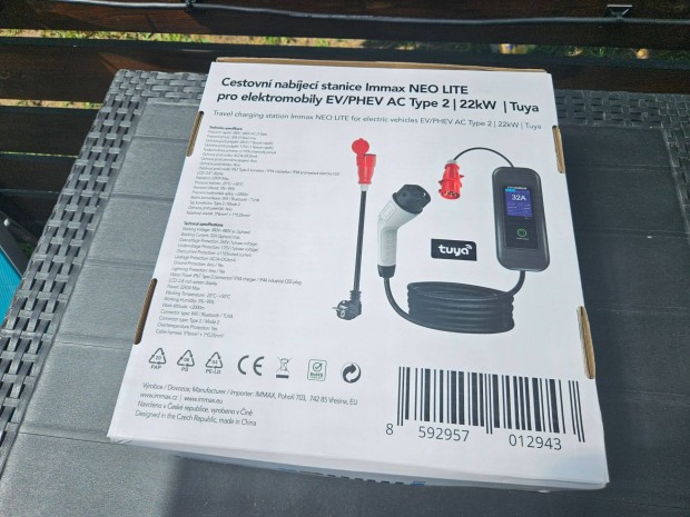 Immax - EV utazó töltő AC Type 2 32A/380V 22kW + 230V 5m Wi-Fi Tuya
