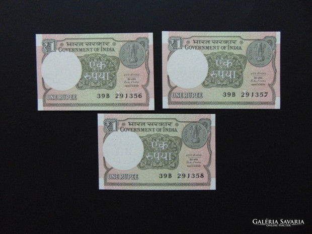 India 3 darab 1 rupia sorszmkvet - hajtatlan bankjegyek