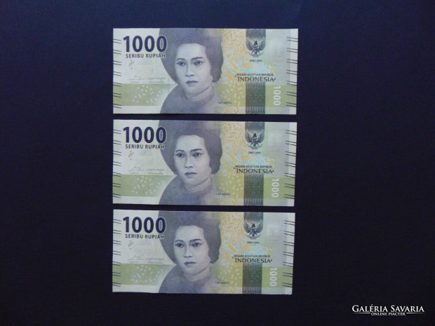 Indonzia 3 darab 1000 rupia sorszmkvet - hajtatlan bankjegyek