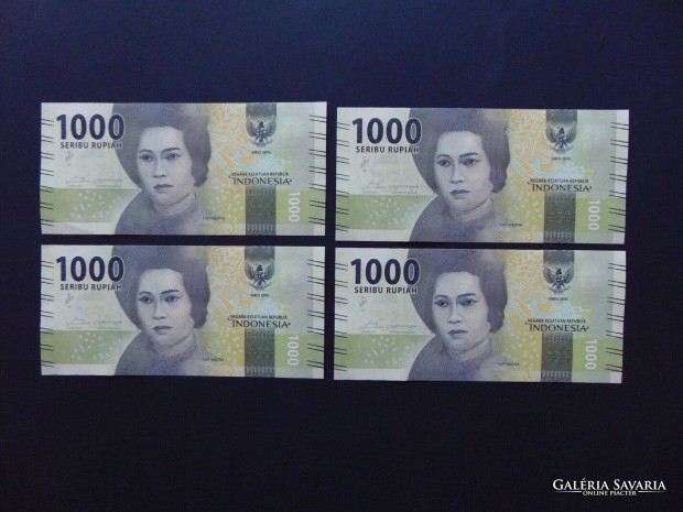 Indonzia 4 darab 1000 rupia sorszmkvet - hajtatlan bankjegye