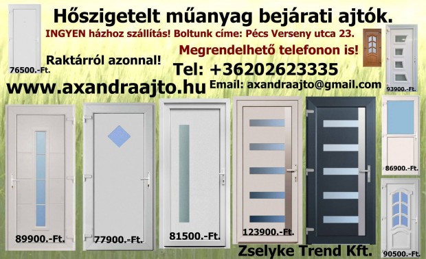 Ingyen szállítva többféle bejárati ajtó már 76.500.-Fttól