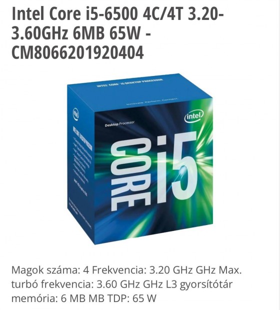 Intel i5 6500 processzor 