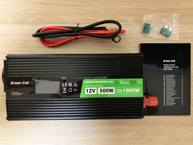 Inverter 12V-230V tiszta szinuszos 500W/1000W LCD kijelzvel