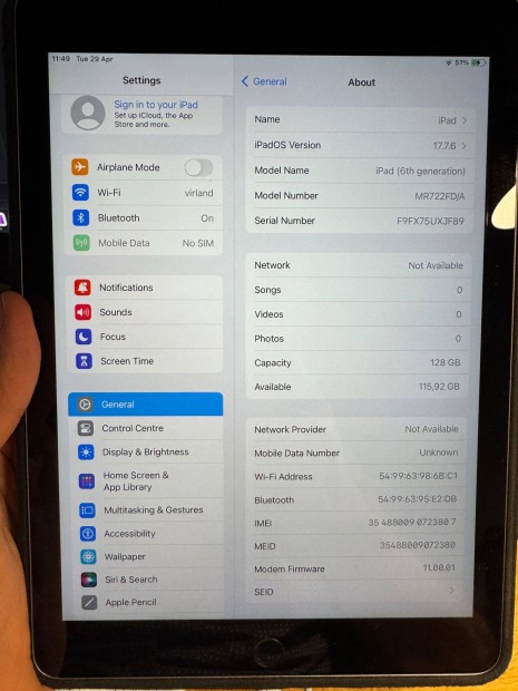 Ipad6 128GB Wifi + cellular