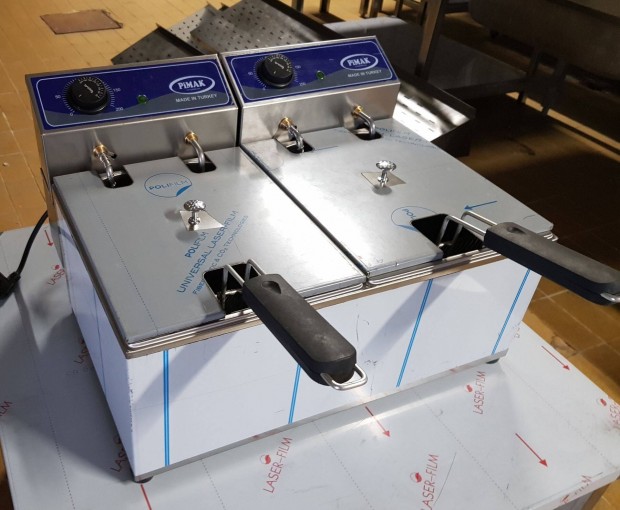 Ipari 8+8 literes új inox olajsütő fritőz hőkioldóval ce papirokkal