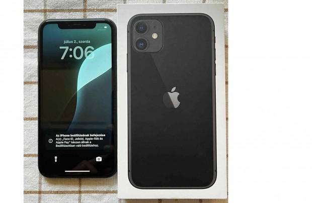 Iphone 11 kiváló állapotban, független, fekete, 128GB szilikon tokkal