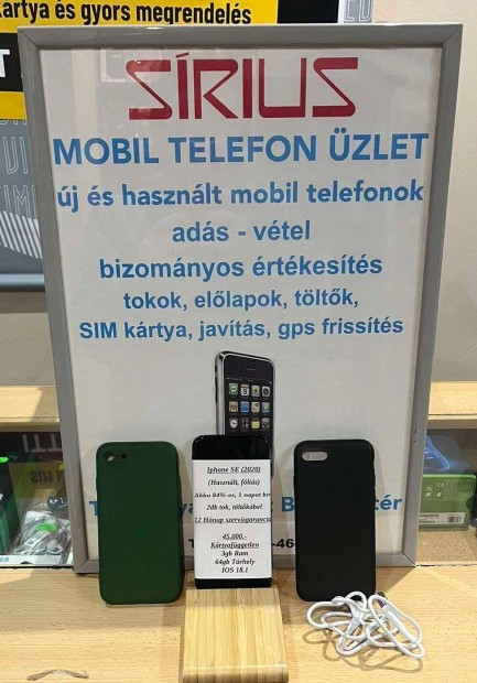 Iphone SE 2020. Fggetlen, 2db tokkal, 1 v Garancia!