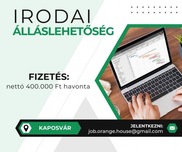 Irodai álláslehetőség Kaposváron - nettó 400.000 Ft/hó
