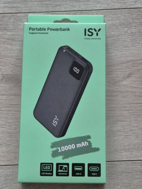 Isy Powerbank 10000 mAh fekete LED kijelzvel - bontatlan