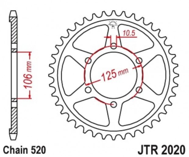 JT SPROCKETS Acél Standard Hátsó Lánckerék 2020 - 520