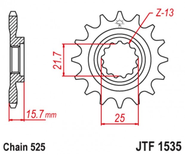 JT SPROCKETS Acél zajmentes első lánckerék 1535 - 525