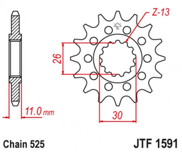 JT SPROCKETS Acél zajmentes első lánckerék 1591 - 525