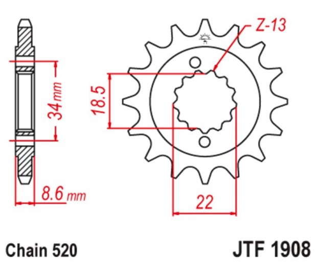 JT SPROCKETS Acél zajmentes első lánckerék 1908 - 520