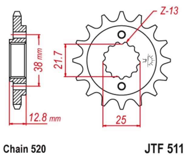 JT SPROCKETS Acél zajmentes első lánckerék 511 - 520
