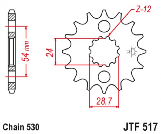 JT SPROCKETS Acél zajmentes első lánckerék 517 - 530