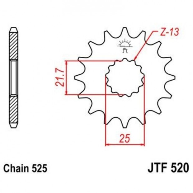 JT SPROCKETS Acél zajmentes első lánckerék 520 - 525