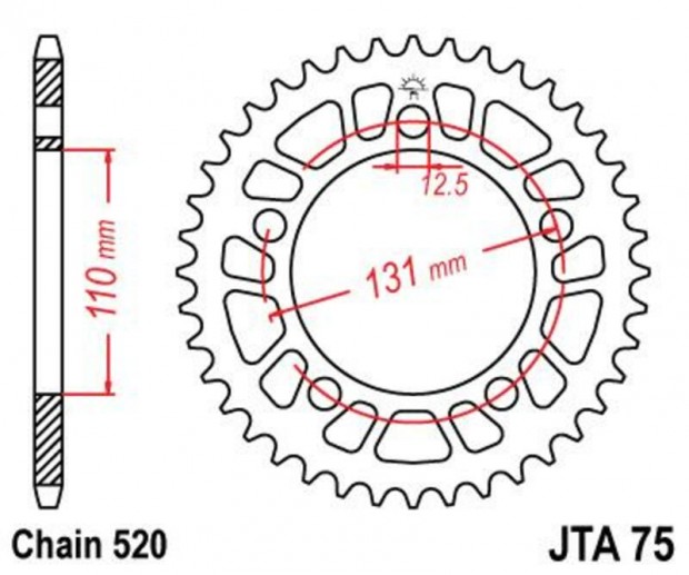 JT SPROCKETS Alumínium Ultra-Könnyű Hátsó Lánckerék 75 - 520