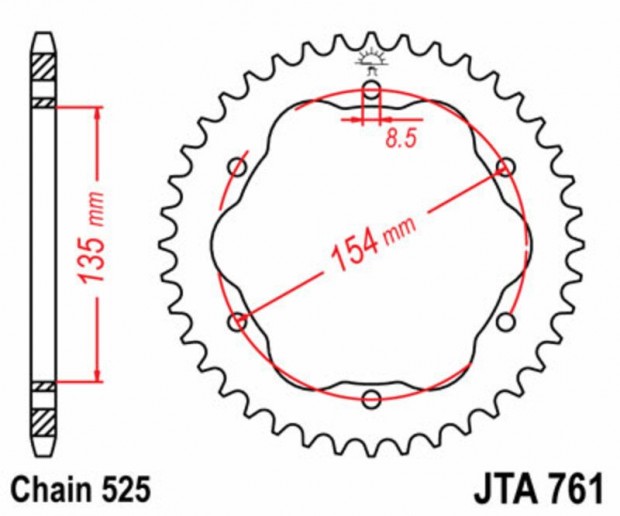 JT SPROCKETS Alumnium Ultra-Knny Hts Lnckerk 761 - 525 - JT SPR