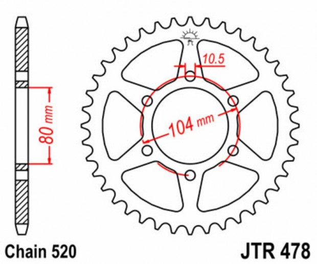 JT SPROCKETS Standard acl hts lnckerk 478 - 520