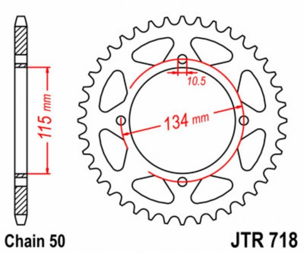 JT SPROCKETS acél standard hátsó lánckerék 718 - 530