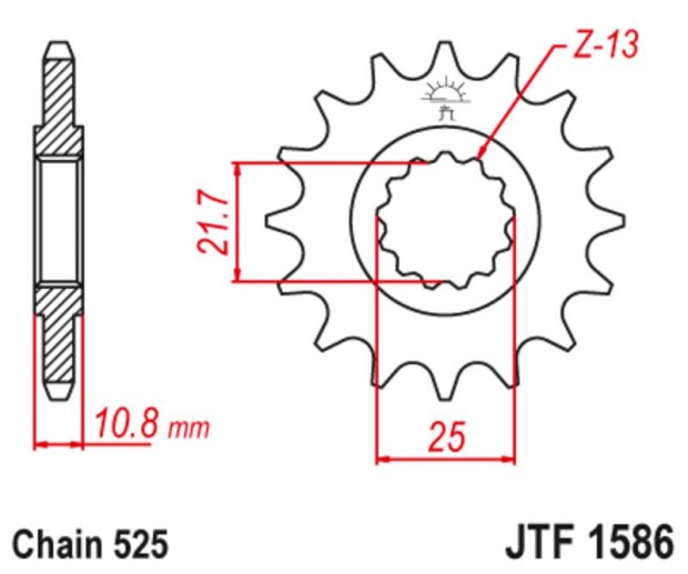 JT SPROCKETS zajmentes acél első lánckerék 1586 - 525