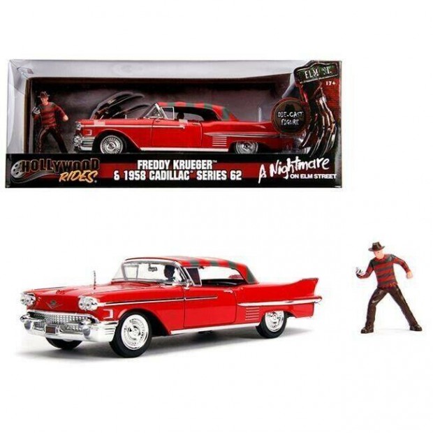 Jada Freddy Krueger figura & 1958 Cadillac series 62 1:24 aut modell