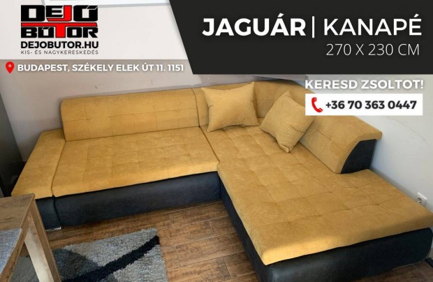 Jagur sarok htfalas kanap lgarnitra 270x230 cm szivacsos srga