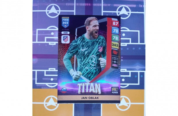 Jan Oblak (Atlético Madrid) Panini Fifa 365 2025 Titan focis kártya