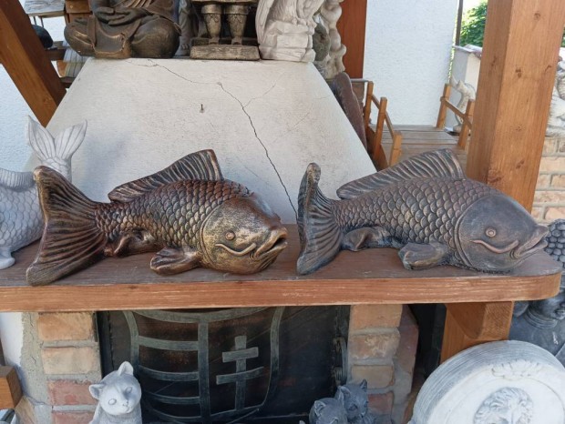 Japán kert Koi Ponty Bronz os Hal kő szobor Fagyálló műkő Nem beton !