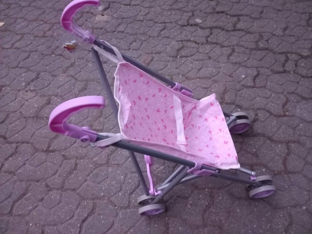 Játék babakocsi rózsaszín pillangós baba kocsi